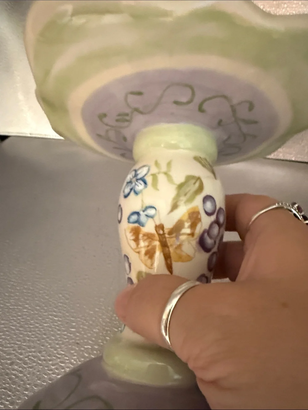 Hand-Painted Floral Ceramic Pillar Candle Holder in Soft Pastels